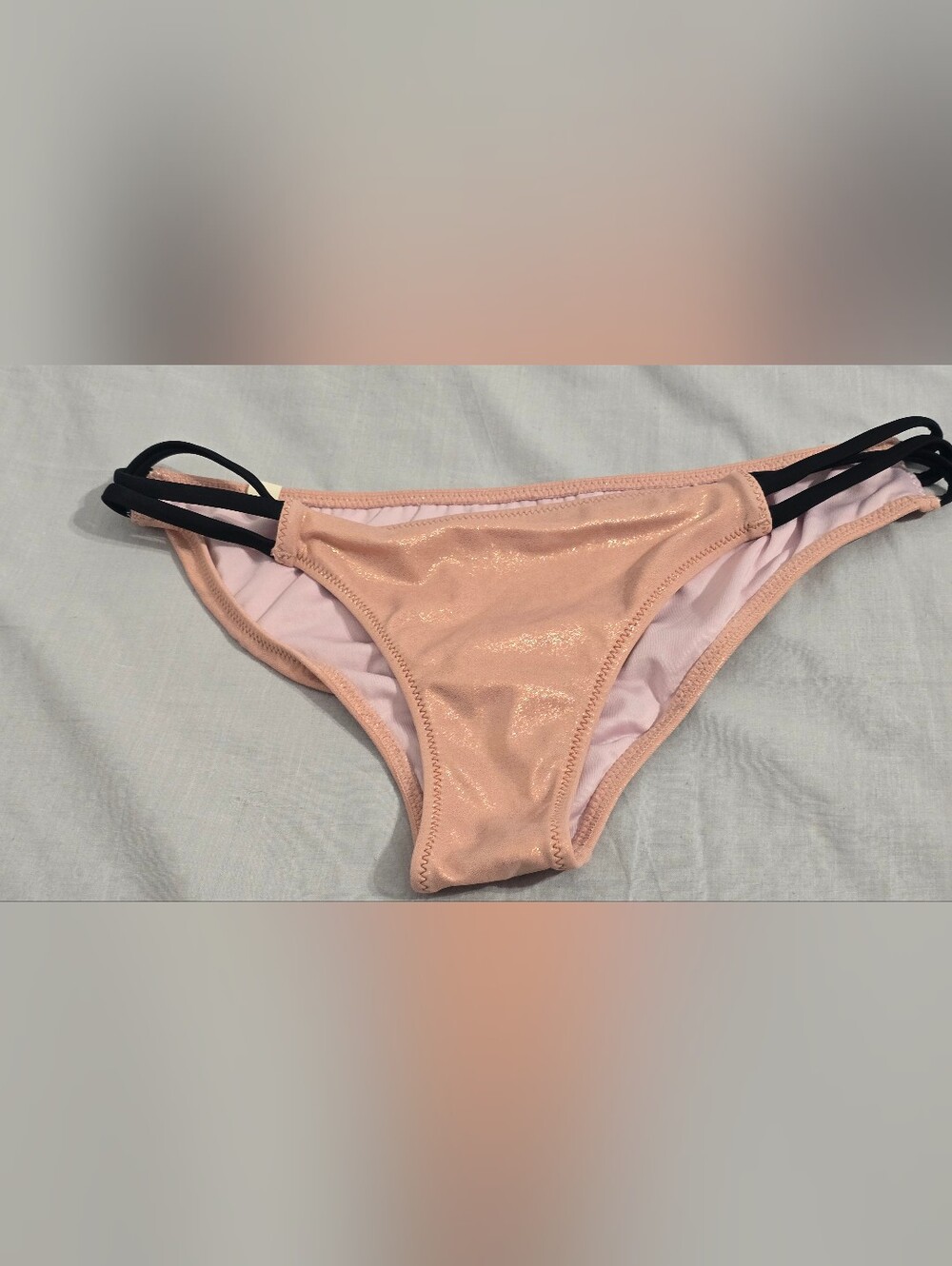 Victoria's Secret Cheeky Bikini Bottom S Small Pink Metallic Shimmer Strappy
